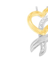 10K Yellow Gold And .925 Sterling Silver 1/20 Cttw Diamond Ribbon-Heart Pendant Necklace - Two-Toned Gold Plated Silver