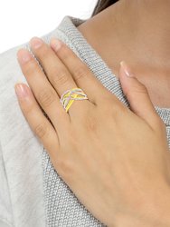 10K Yellow Gold Plated .925 Sterling Silver 1/10 Cttw Diamond Multi Row Crossover Ring Band (I-J Color, I1-I2 Clarity)