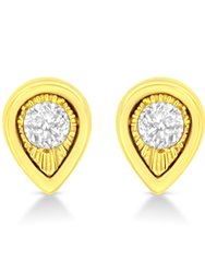 10K Yellow Gold Plated .925 Sterling Silver 1/10 Cttw Miracle Set Diamond Pear Shape Stud Earrings - Pear Stud Earring