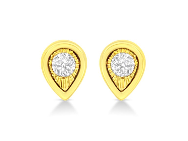 10K Yellow Gold Plated .925 Sterling Silver 1/10 Cttw Miracle Set Diamond Pear Shape Stud Earrings - Pear Stud Earring