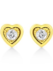 10K Yellow Gold Plated .925 Sterling Silver 1/10 Cttw Miracle Set Diamond Pear Shape Stud Earrings - Heart Stud Earring