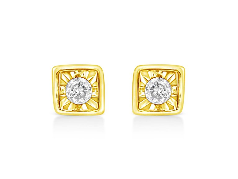 10K Yellow Gold Plated .925 Sterling Silver 1/10 Cttw Miracle Set Diamond Pear Shape Stud Earrings - Square Stud Earring