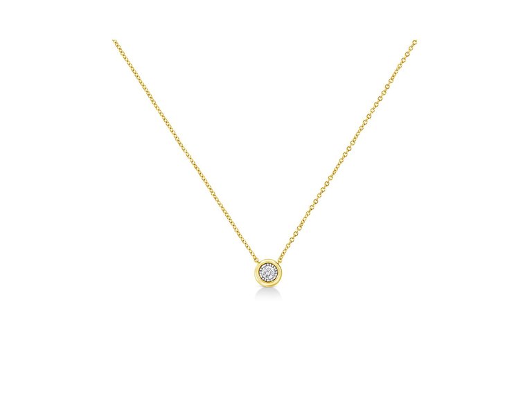 10K Yellow Gold Plated .925 Sterling Silver 1/10 Cttw Miracle Set Round Diamond Circle Shape 18" Pendant Necklace