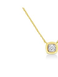 10K Yellow Gold Plated .925 Sterling Silver 1/10 Cttw Miracle Set Round Diamond Cushion Shape 18" Pendant Necklace - Metal: Yellow & White,  Diamond: K-L