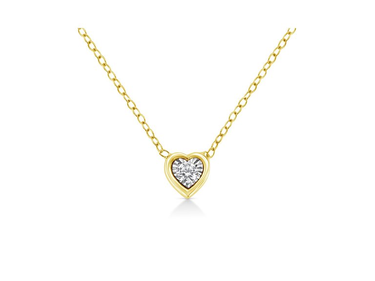 10K Yellow Gold Plated .925 Sterling Silver 1/10 Cttw Miracle Set Round Diamond Heart Shape 18" Pendant Necklace - Metal: Yellow & White,  Diamond: K-L