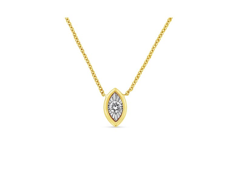 10K Yellow Gold Plated .925 Sterling Silver 1/10 Cttw Miracle Set Round Diamond Marquise Shape 18" Pendant Necklace - Metal: Yellow & White,  Diamond: K-L
