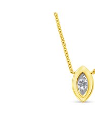 10K Yellow Gold Plated .925 Sterling Silver 1/10 Cttw Miracle Set Round Diamond Marquise Shape 18" Pendant Necklace
