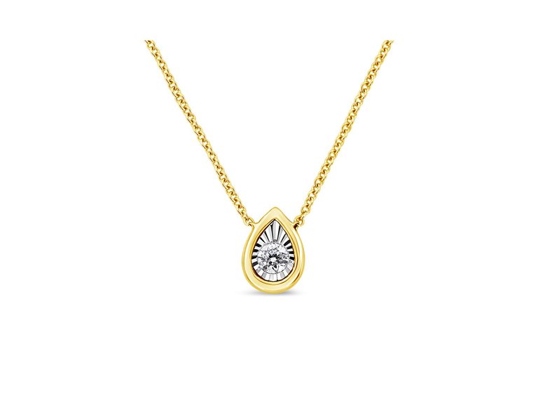 10K Yellow Gold Plated .925 Sterling Silver 1/10 Cttw Miracle Set Round Diamond Pear Shape 18" Pendant Necklace - Metal: Yellow & White,  Diamond: K-L
