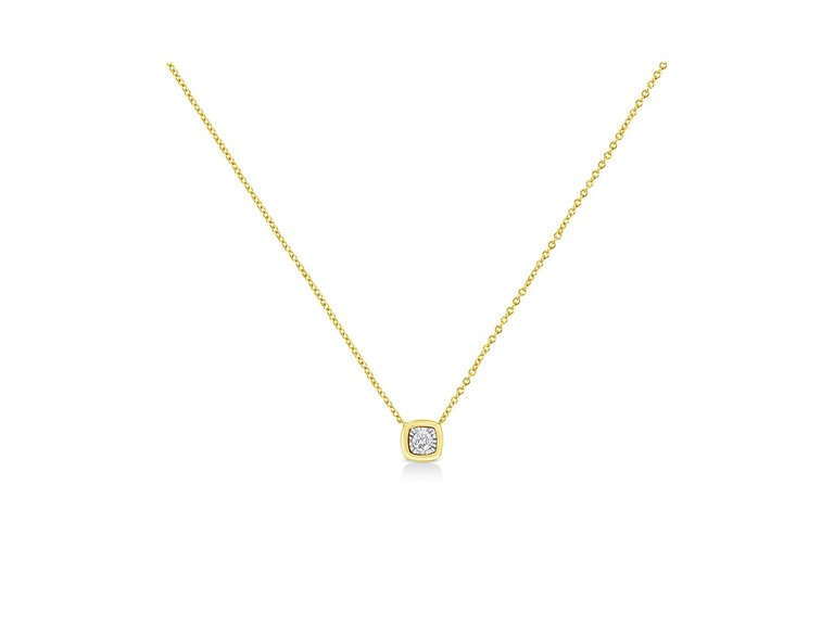 10K Yellow Gold Plated .925 Sterling Silver 1/10 Cttw Miracle Set Round Diamond Square Box Shape 18" Pendant Necklace