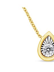 10K Yellow Gold Plated .925 Sterling Silver 1/10 Cttw Miracle Set Round Diamond Square Box Shape 18" Pendant Necklace