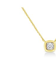 10K Yellow Gold Plated .925 Sterling Silver 1/10 Cttw Miracle Set Round Diamond Square Box Shape 18" Pendant Necklace - Metal: Yellow & White,  Diamond: K-L