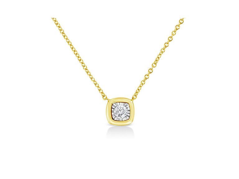 10K Yellow Gold Plated .925 Sterling Silver 1/10 Cttw Miracle Set Round Diamond Square Box Shape 18" Pendant Necklace - Metal: Yellow & White,  Diamond: K-L