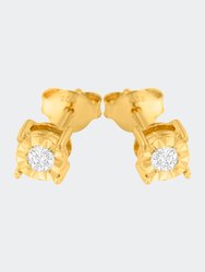 10K Yellow Gold Plated .925 Sterling Silver 1/10 Cttw Round Brilliant-Cut Diamond Miracle-Set Stud Earrings