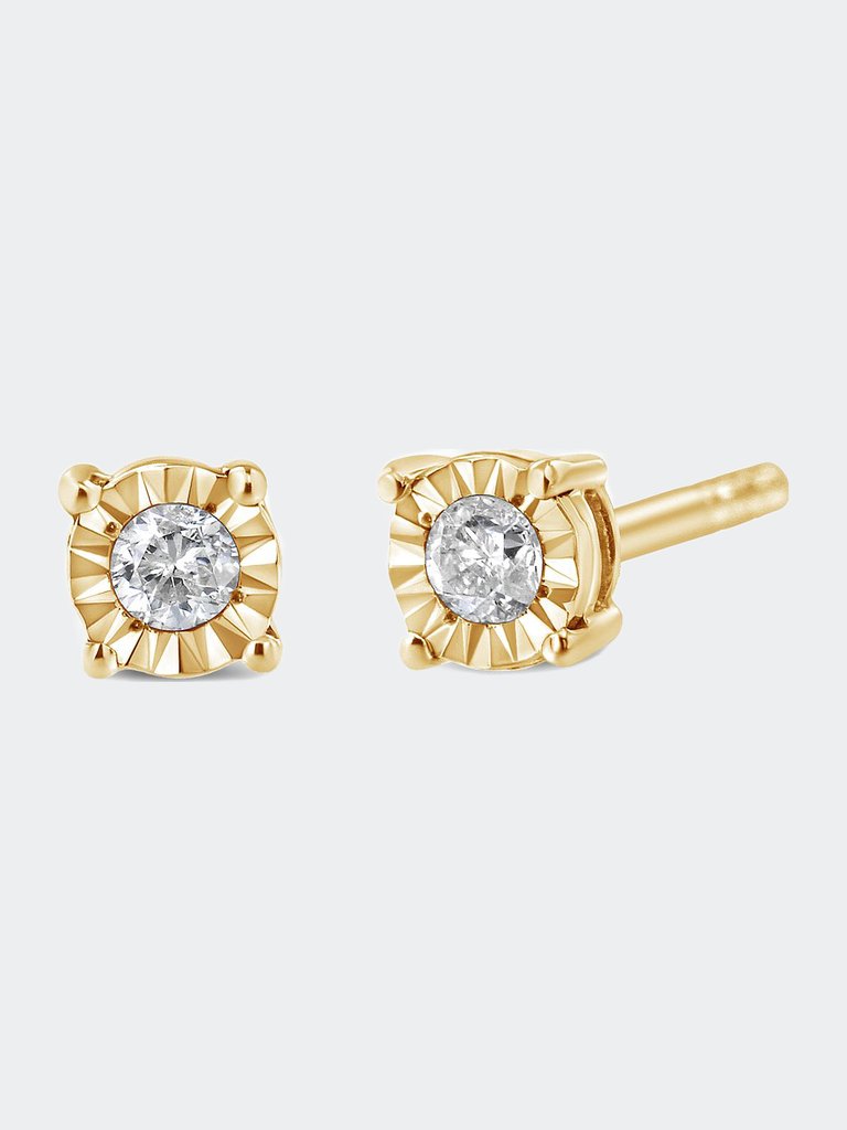 10K Yellow Gold Plated .925 Sterling Silver 1/10 Cttw Round Brilliant-Cut Diamond Miracle-Set Stud Earrings