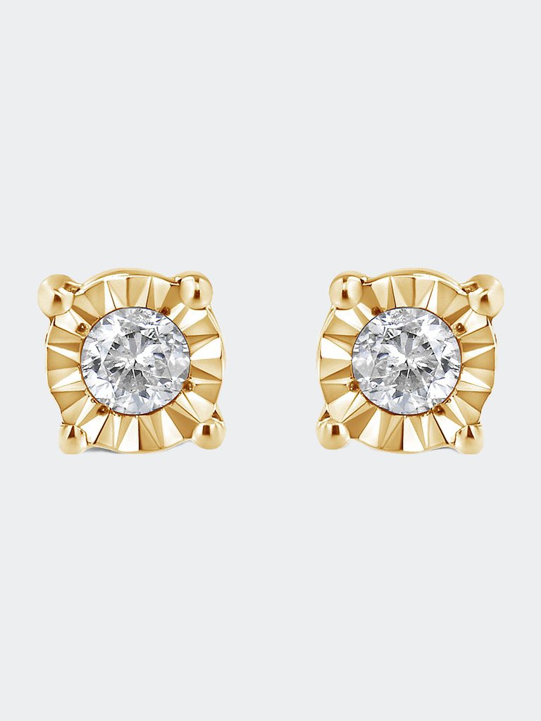 10K Yellow Gold Plated .925 Sterling Silver 1/10 Cttw Round Brilliant-Cut Diamond Miracle-Set Stud Earrings - Yellow Gold