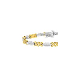10K Yellow Gold Plated .925 Sterling Silver 1/2 Cttw Channel Set Round-cut Diamond X Link Bracelet - White/Yellow
