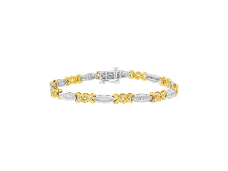 10K Yellow Gold Plated .925 Sterling Silver 1/2 Cttw Channel Set Round-cut Diamond X Link Bracelet - White/Yellow