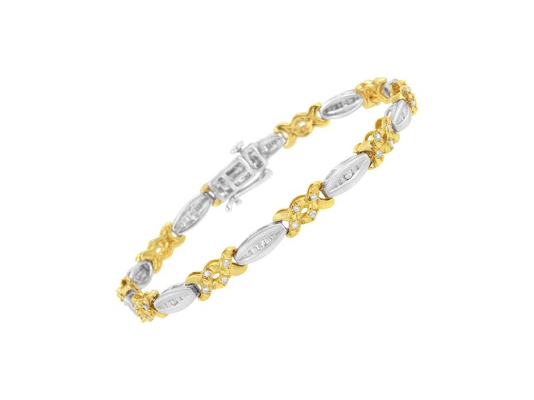 10K Yellow Gold Plated .925 Sterling Silver 1/2 Cttw Channel Set Round-cut Diamond X Link Bracelet