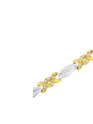 10K Yellow Gold Plated .925 Sterling Silver 1/2 Cttw Channel Set Round-cut Diamond X Link Bracelet