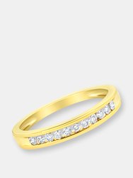 10K Yellow Gold Plated .925 Sterling Silver 1/4 Cttw Channel Set Round Diamond 11 Stone Wedding Band Ring (K-L Color, I1-I2 Clarity)