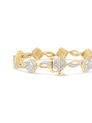 10K Yellow Gold Plated .925 Sterling Silver 1/4 Cttw Diamond Alternating Art Deco Square And Swirl Link 7.25" Bracelet - I-J Color, I2-I3 Clarity