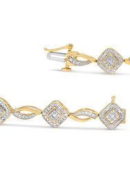 10K Yellow Gold Plated .925 Sterling Silver 1/4 Cttw Diamond Alternating Art Deco Square And Swirl Link 7.25" Bracelet - I-J Color, I2-I3 Clarity