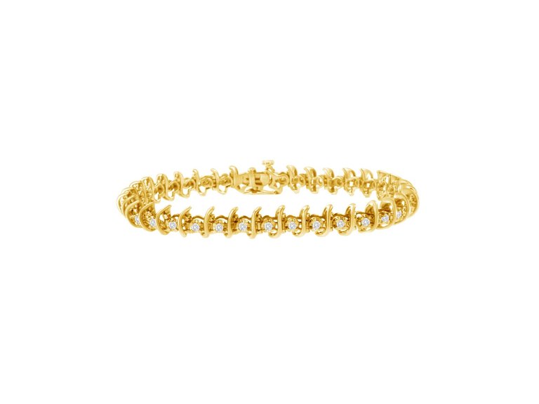 10K Yellow Gold Plated .925 Sterling Silver 1 cttw Prong-Set Diamond Link Bracelet - Yellow Gold