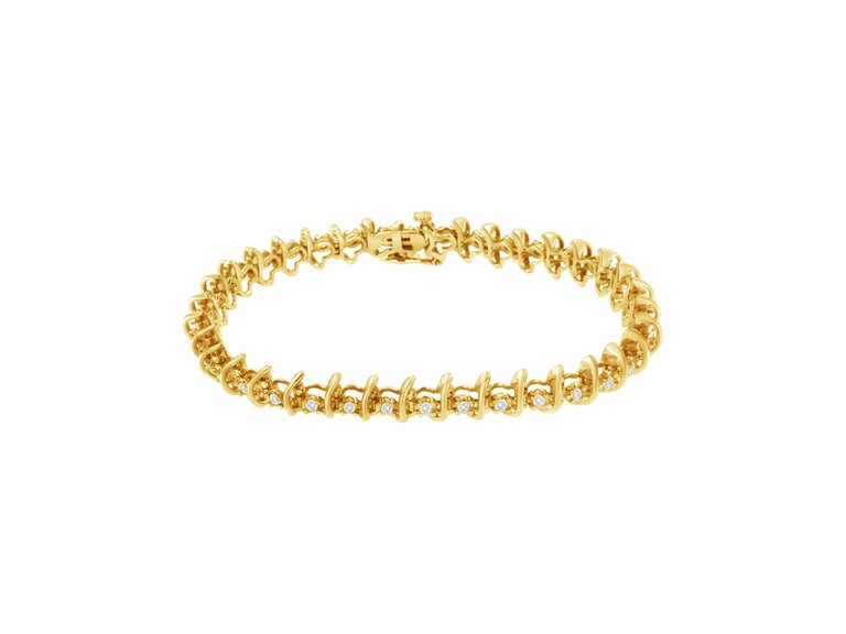 10K Yellow Gold Plated .925 Sterling Silver 1 cttw Prong-Set Diamond Link Bracelet