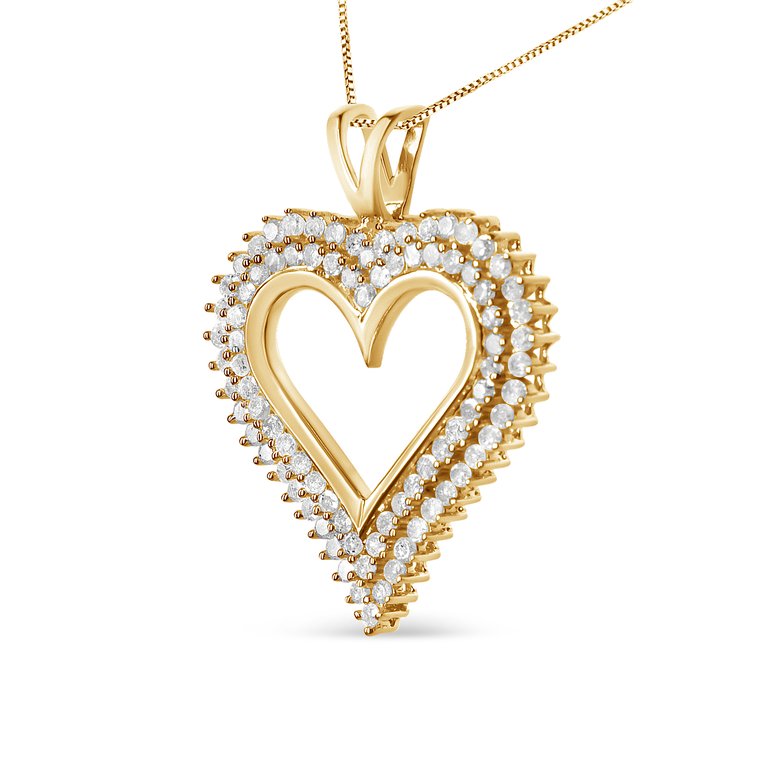 10K Yellow Gold Plated .925 Sterling Silver 1.00 Cttw Diamond Heart 18" Pendant Necklace