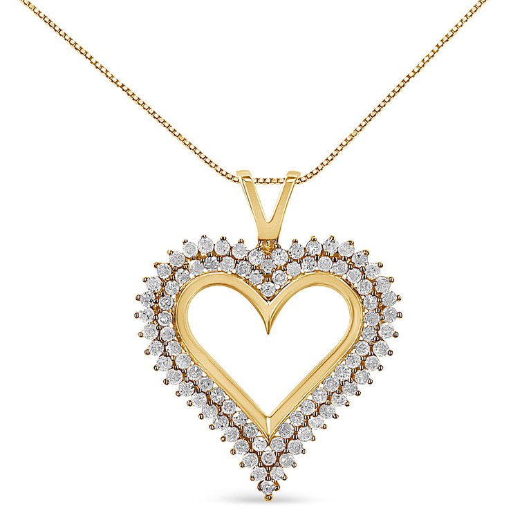 10K Yellow Gold Plated .925 Sterling Silver 1.00 Cttw Diamond Heart 18" Pendant Necklace - Yellow Gold