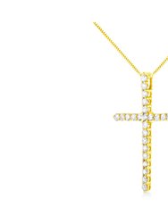 10K Yellow Gold Plated .925 Sterling Silver 2.0 Cttw Round Cut Diamond Cross Pendant Necklace