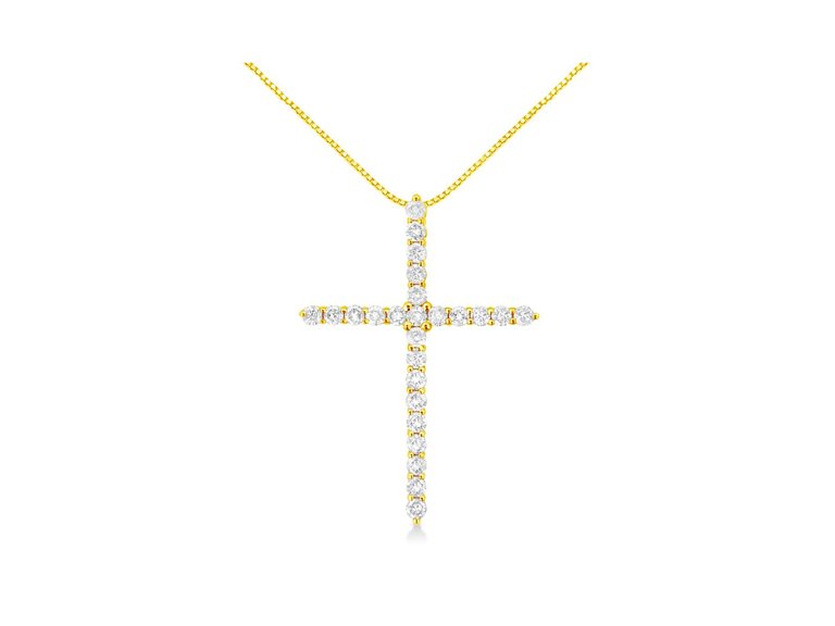 10K Yellow Gold Plated .925 Sterling Silver 2.0 Cttw Round Cut Diamond Cross Pendant Necklace - Yellow Gold