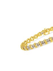 10K Yellow Gold Plated .925 Sterling Silver 2.0 Cttw Round Diamond Cluster "X" Shaped Link Bracelet