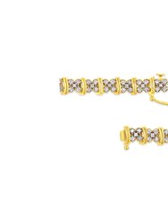 10K Yellow Gold Plated .925 Sterling Silver 2.0 Cttw Round Diamond Cluster "X" Shaped Link Bracelet