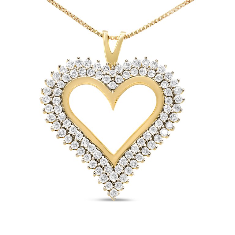 10K Yellow Gold Plated .925 Sterling Silver 2.00 Cttw Diamond Heart 18" Pendant Necklace - I-J Color, I2-I3 Clarity - Yellow Gold