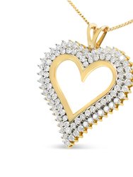 10K Yellow Gold Plated .925 Sterling Silver 2.00 Cttw Diamond Heart 18" Pendant Necklace - I-J Color, I2-I3 Clarity