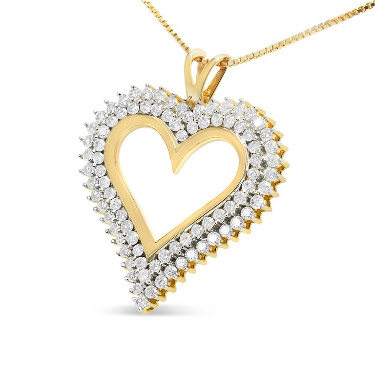 10K Yellow Gold Plated .925 Sterling Silver 2.00 Cttw Diamond Heart 18" Pendant Necklace - I-J Color, I2-I3 Clarity