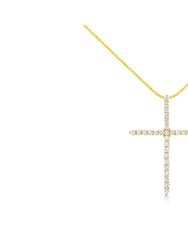 10K Yellow Gold Plated .925 Sterling Silver 3.0 Cttw Prong-Set Round Brilliant Cut Diamond Cross 18" Pendant Necklace - Yellow