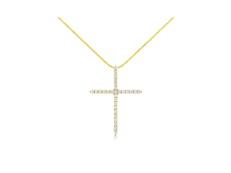 10K Yellow Gold Plated .925 Sterling Silver 3.0 Cttw Prong-Set Round Brilliant Cut Diamond Cross 18" Pendant Necklace - Yellow