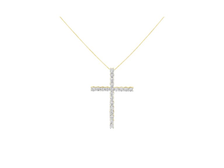 10K Yellow Gold Plated .925 Sterling Silver 4.0 Cttw Round Cut Diamond Cross Pendant Necklace