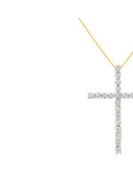 10K Yellow Gold Plated .925 Sterling Silver 4.0 Cttw Round Cut Diamond Cross Pendant Necklace - Yellow