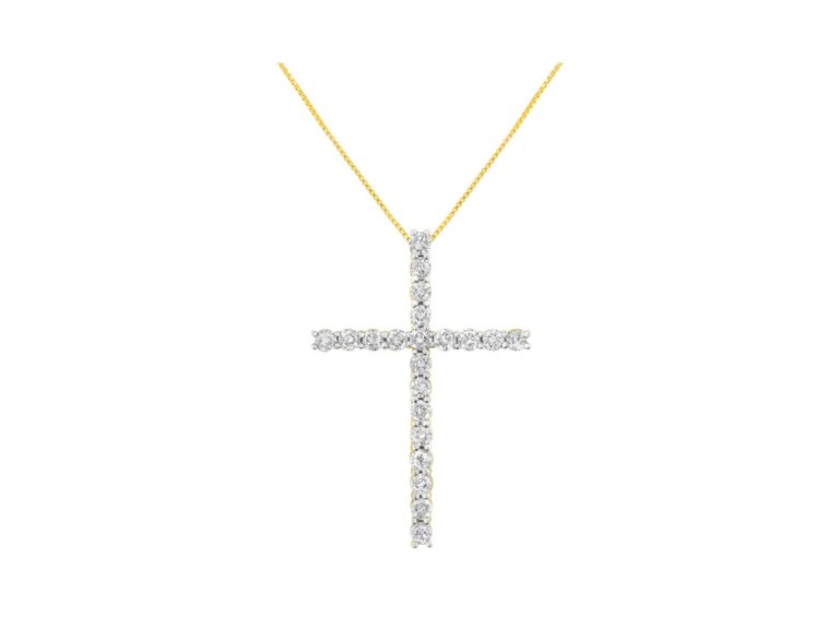 10K Yellow Gold Plated .925 Sterling Silver 4.0 Cttw Round Cut Diamond Cross Pendant Necklace - Yellow
