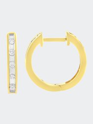 10K Yellow Gold Plated .925 Sterling Silver Channel Set Round-Cut Diamond Accent Classic Hoop Earrings