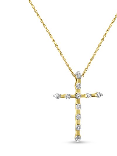 Haus of Brilliance 10K Yellow Gold Plated .925 Sterling Silver Miracle Set Diamond Accent Cross 18" Pendant Necklace - I-J Color, I3 Clarity product