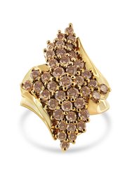 10k Yellow Gold Round And Baguette-Cut Diamond Cluster Ring - 10k Yellow Gold