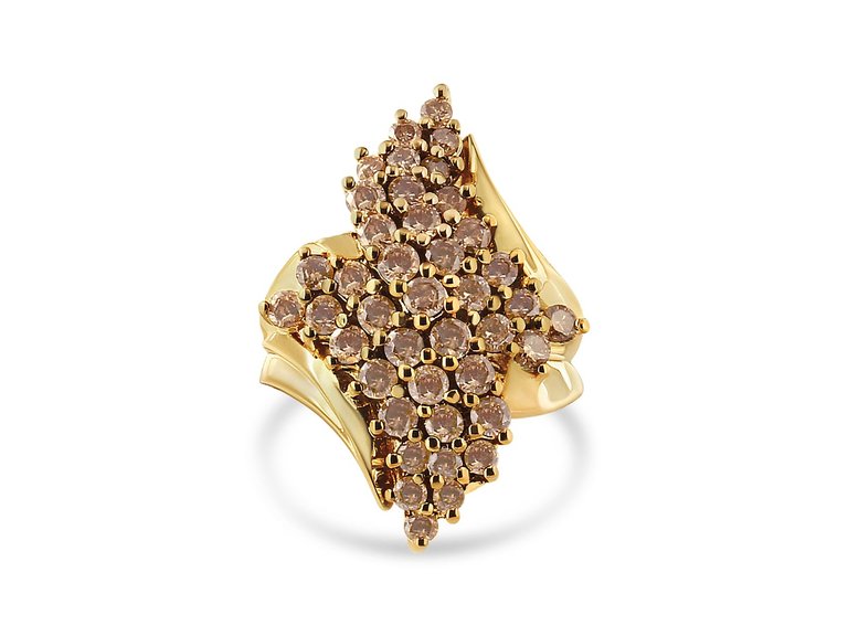 10k Yellow Gold Round And Baguette-Cut Diamond Cluster Ring - 10k Yellow Gold