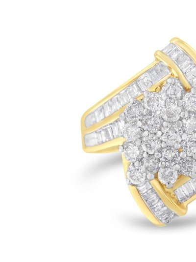 Haus of Brilliance 10K Yellow Gold Round and Baguette Diamond Crossover Cluster Ring product