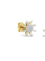 10k Yellow Gold Round And Baguette Diamond Stud Earring