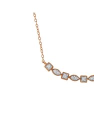 10KT Rose Gold Plated Sterling Silver Round Diamond Bar Necklace