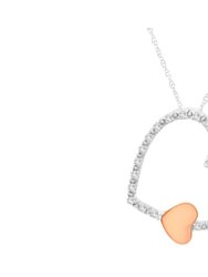 10KT Two Tone Gold 1/6 cttw Diamond Floating Heart Pendant Necklace - White, Rose